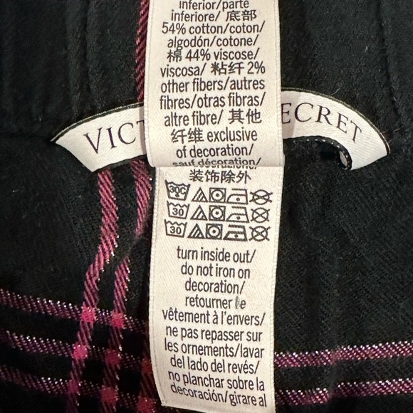 Victoria’s Secret Black Floral Logo Tee & Plaid Jogger Pants Set M Lounge‎ - Picture 8 of 9